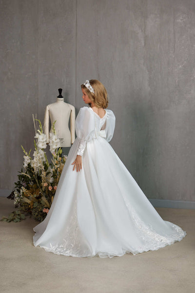 KINGSTON – ORGANZA PUFF SLEEVE COMMUNION GOWN WITH BEAD DETAIL by Mia Bambina Boutique Canada