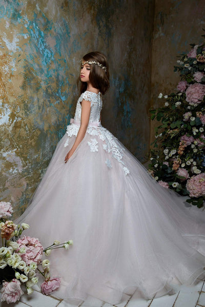 Lace off the shoulder Tulle Flower Girl Dress - Mia Bambina Boutique