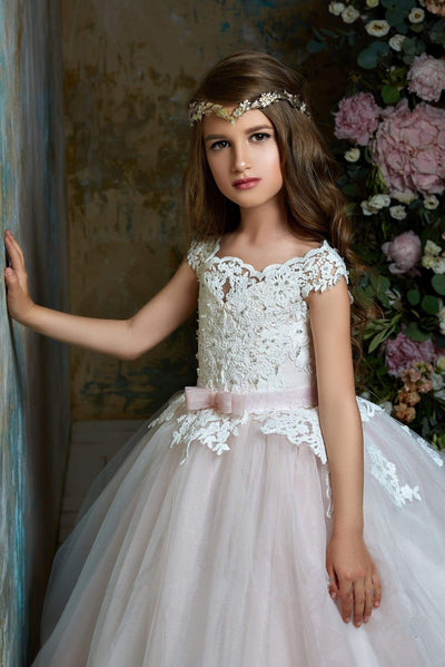 Lace off the shoulder Tulle Flower Girl Dress - Mia Bambina Boutique