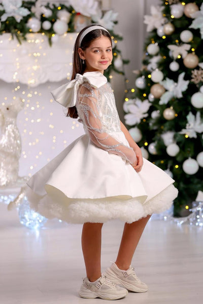 Luxurious Bow Shoulder Festive Tutu Dress - Mia Bambina Boutique