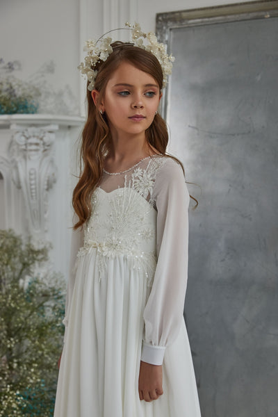 Modest First Communion Dress with Long Bishop Sleeves by Mia Bambina Boutique Canada