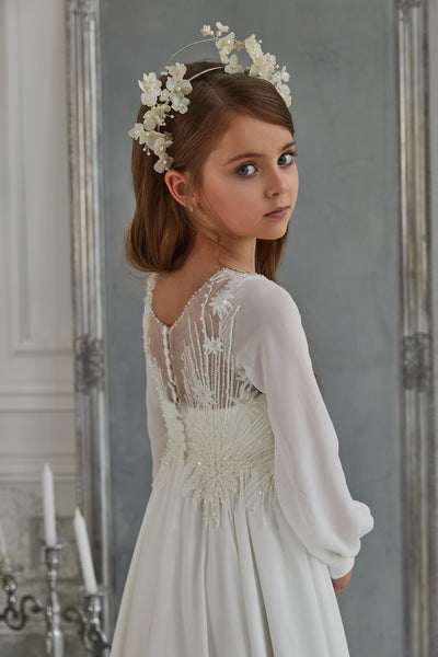 Modest First Communion Dress with Long Bishop Sleeves by Mia Bambina Boutique Canada